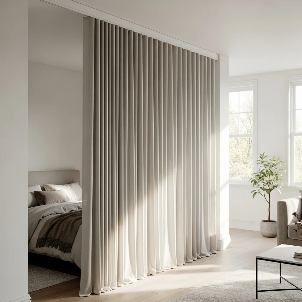 Curtain Room Dividers with Ceiling-Mounted Tracks