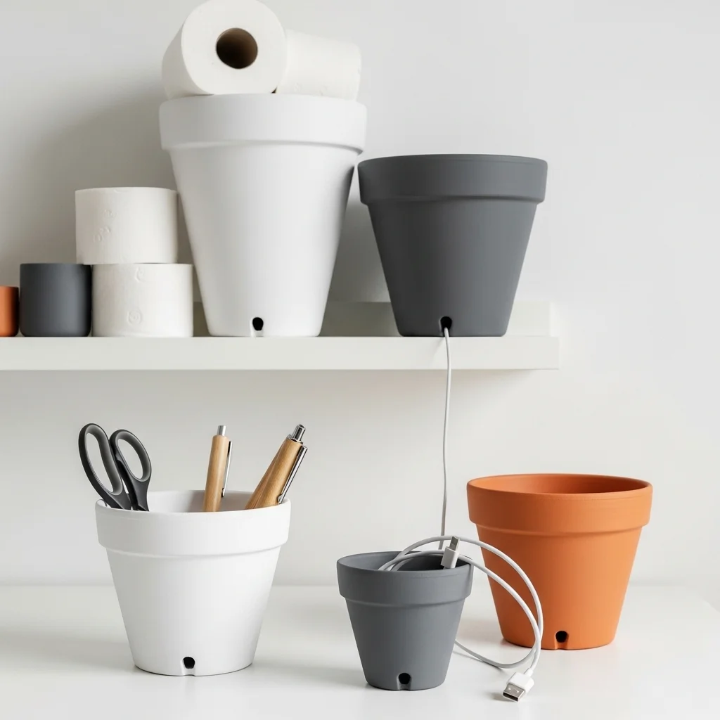 Painted Terra Cotta Pots as Multi-Purpose Storage